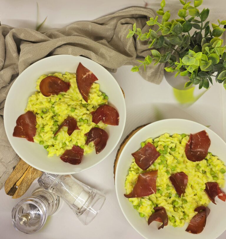 Risotto aux petits pois et à la brésaola 142 Risotto aux petits pois et à la brésaola