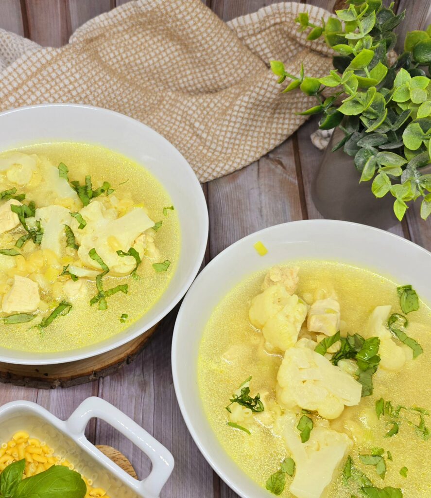 Bouillon coquillettes poulet et chou fleur