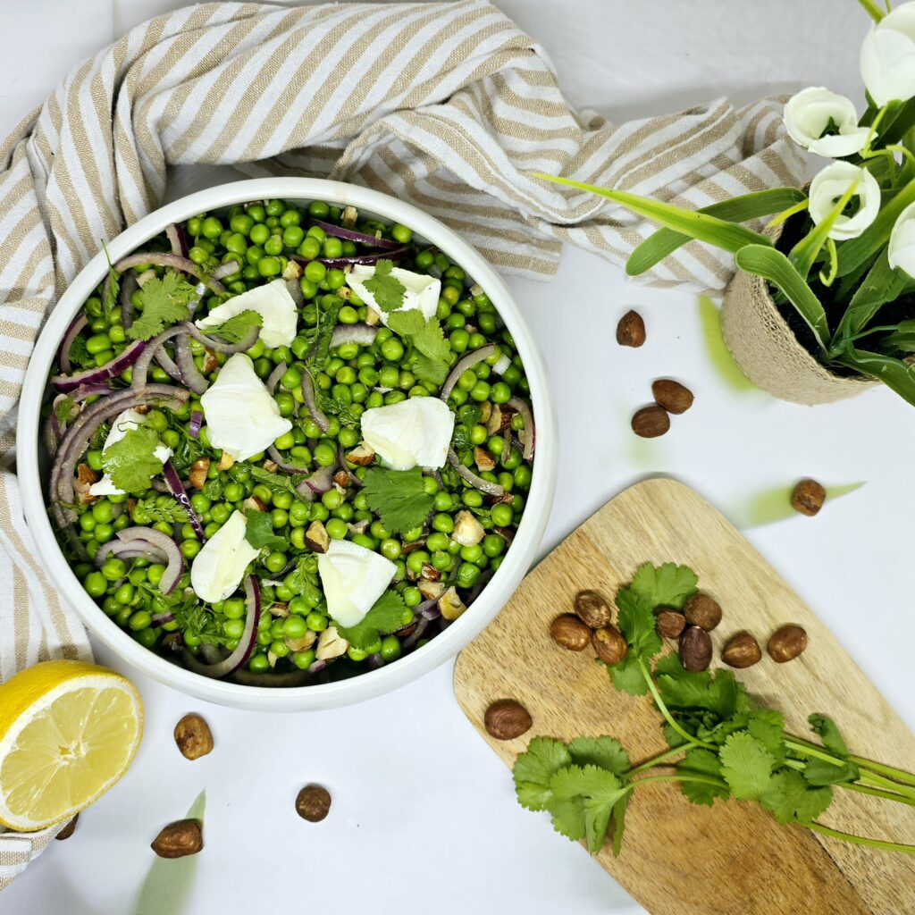 Salade de petits pois au Rocamadour