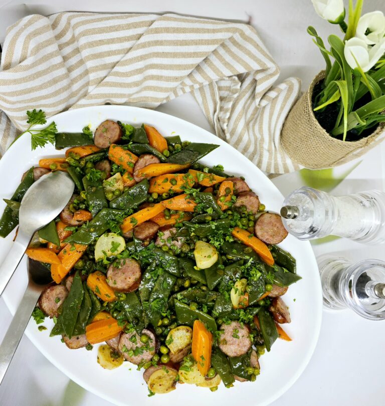 Poêlée de légumes printaniers à la saucisse de Montbéliard 86 Poêlée de légumes printaniers à la saucisse de Montbéliard
