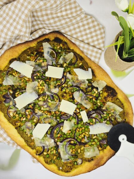 Pizza printanière aux petits pois