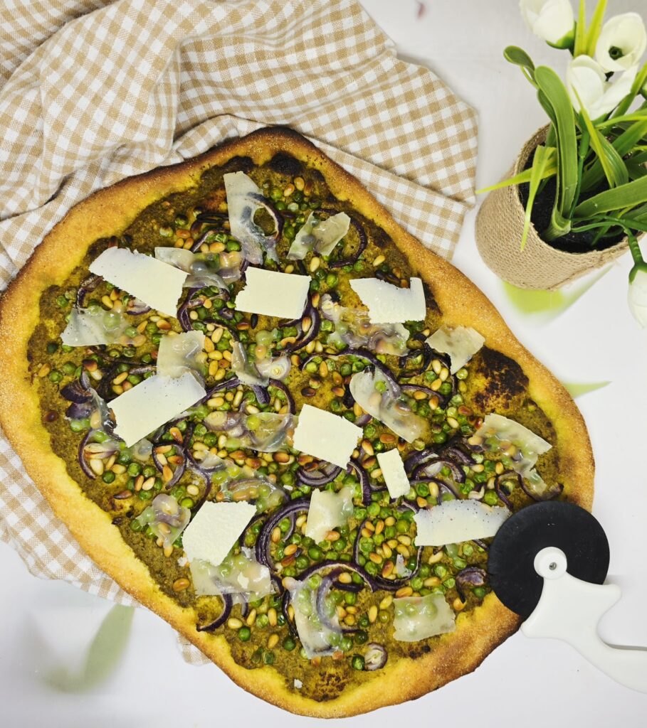 Pizza printanière aux petits pois