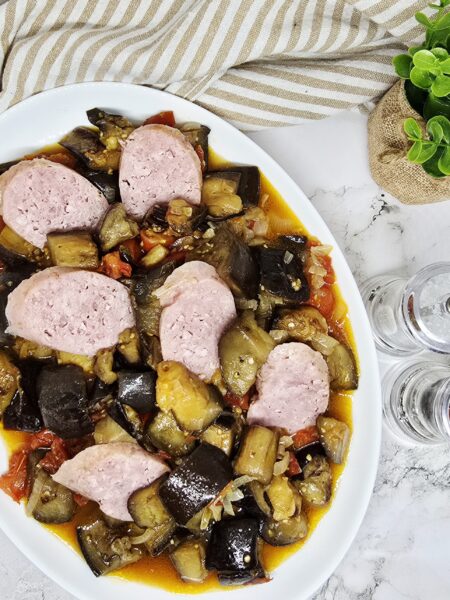 Riste d'aubergines et saucisse de Morteau