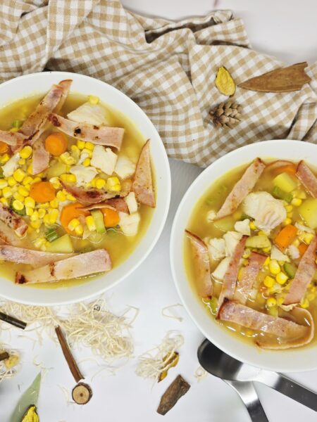 Soupe de légumes au cabillaud et bacon