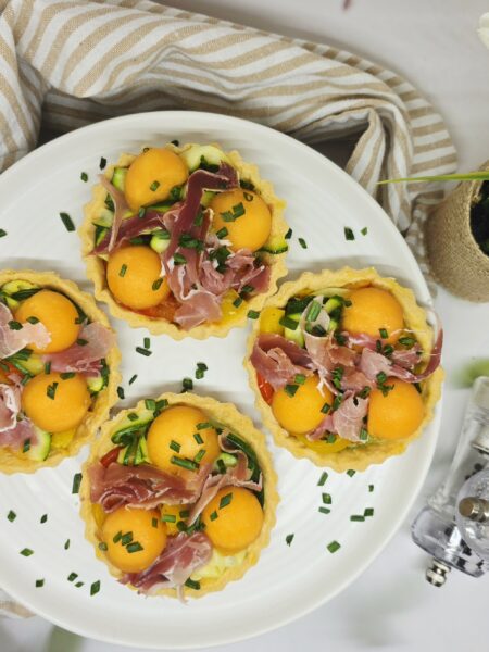 Tartelettes melon jambon cru