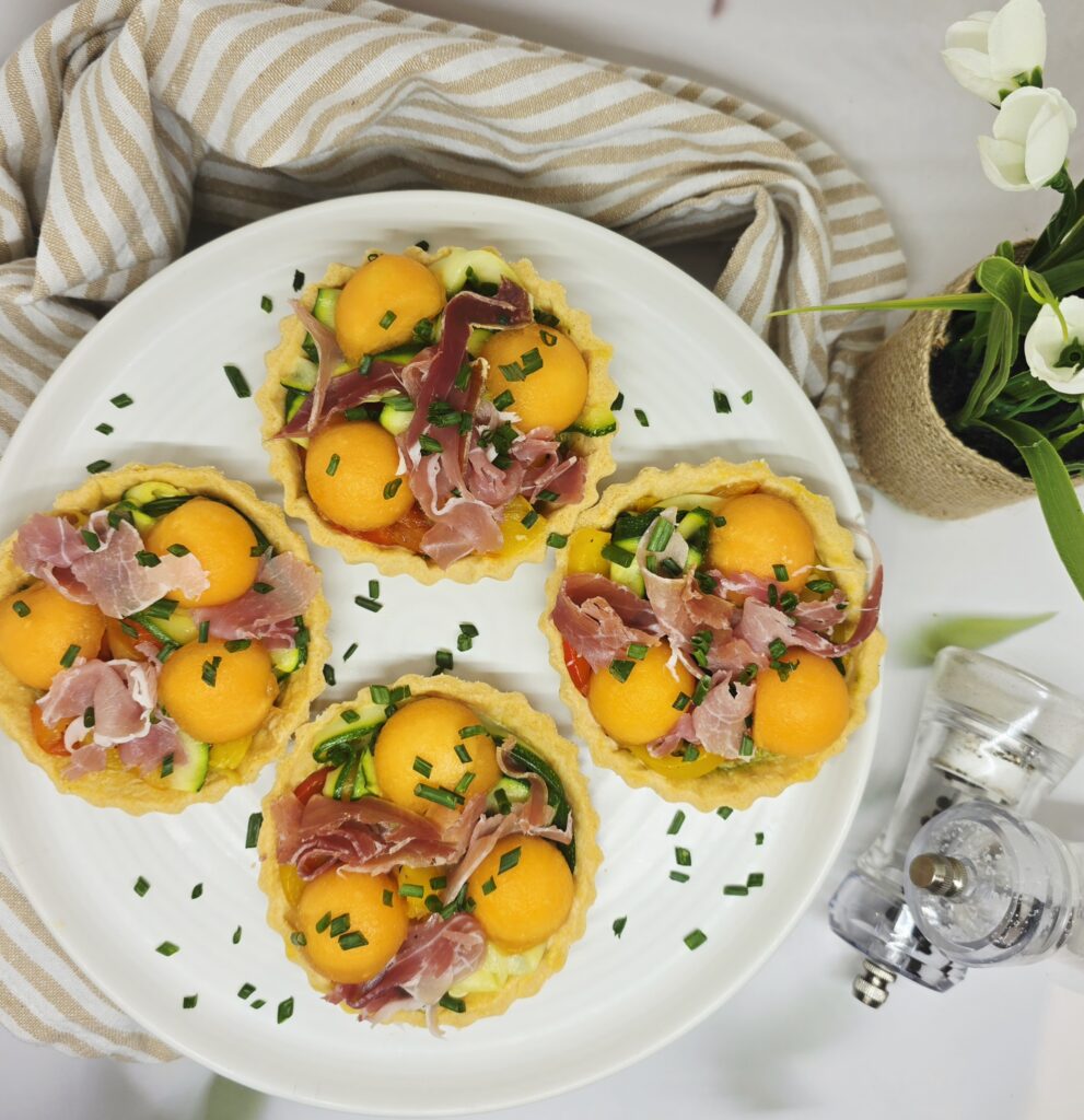 Tartelettes melon jambon cru