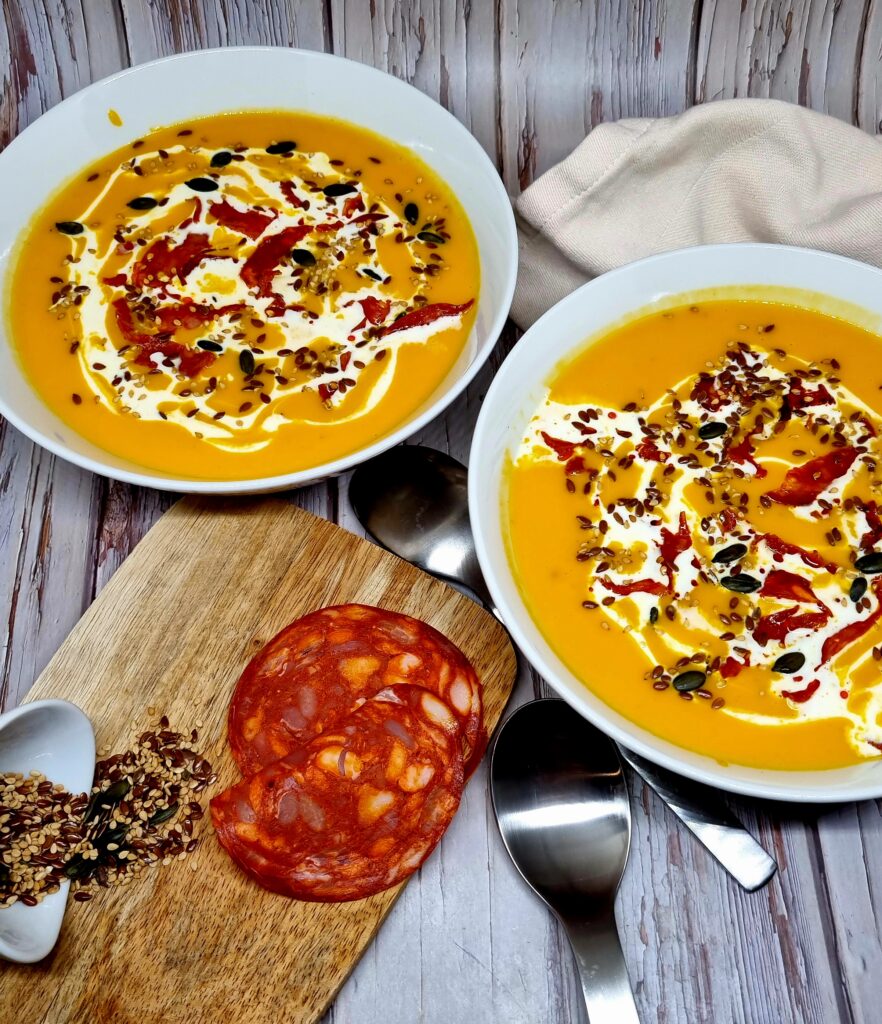 Velouté de potimarron au chorizo facile et gourmand