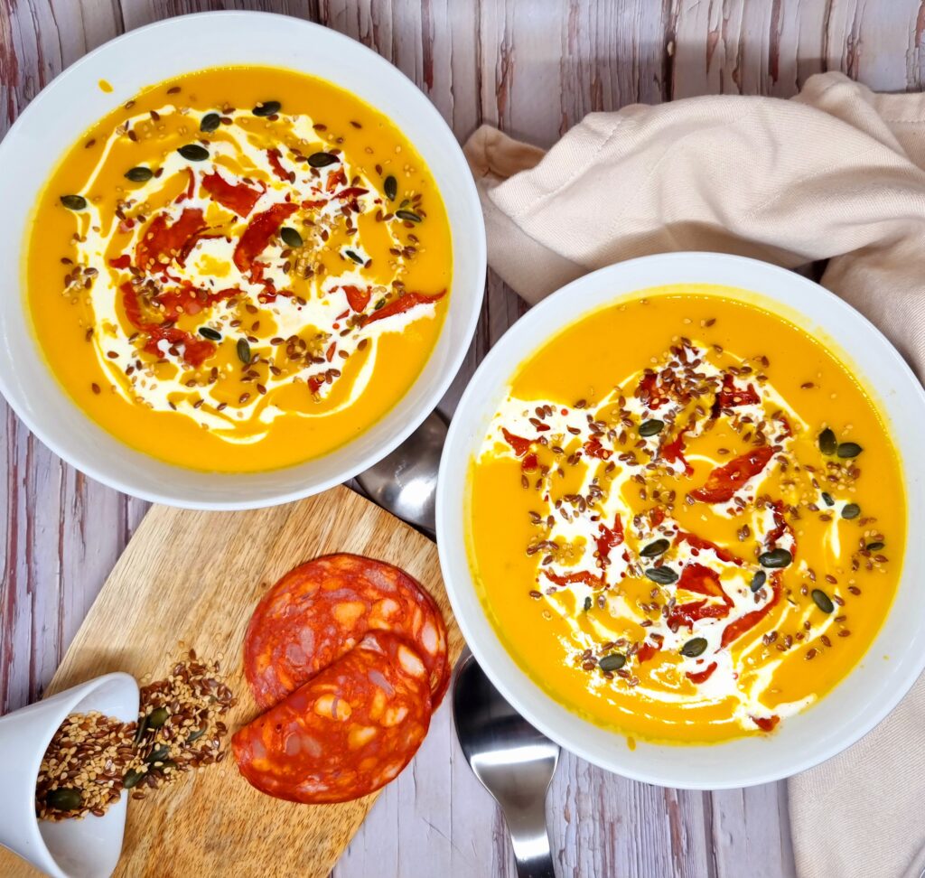 Velouté de potimarron au chorizo facile et gourmand