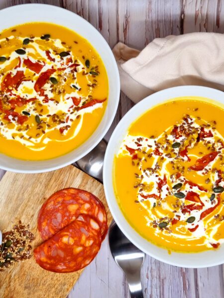 Velouté de potimarron au chorizo facile et gourmand