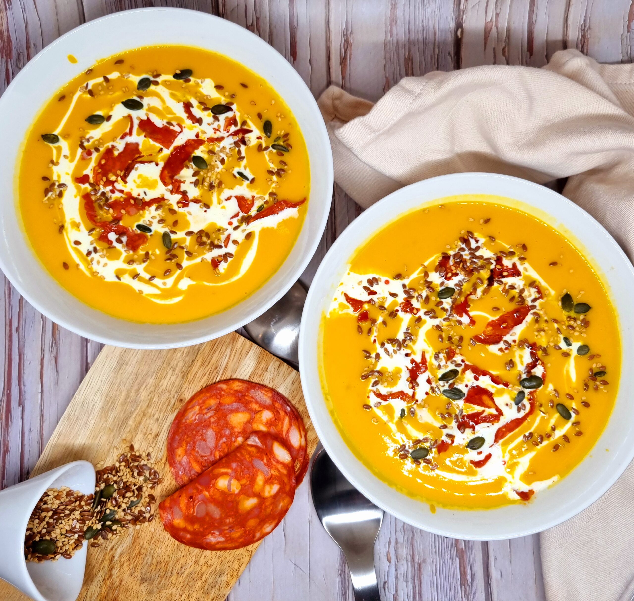 Velouté de potimarron au chorizo facile et gourmand