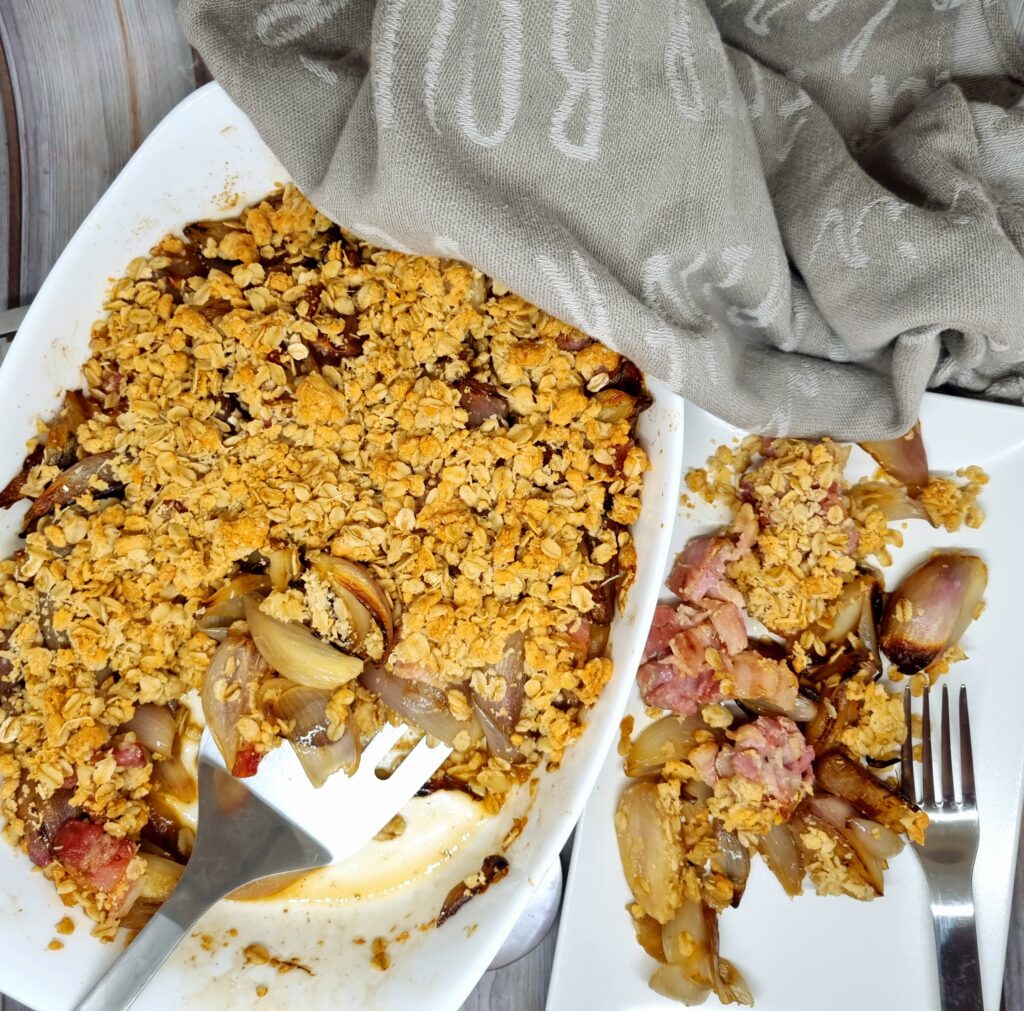 Crumble d’échalotes au lard fumé facile et gourmand