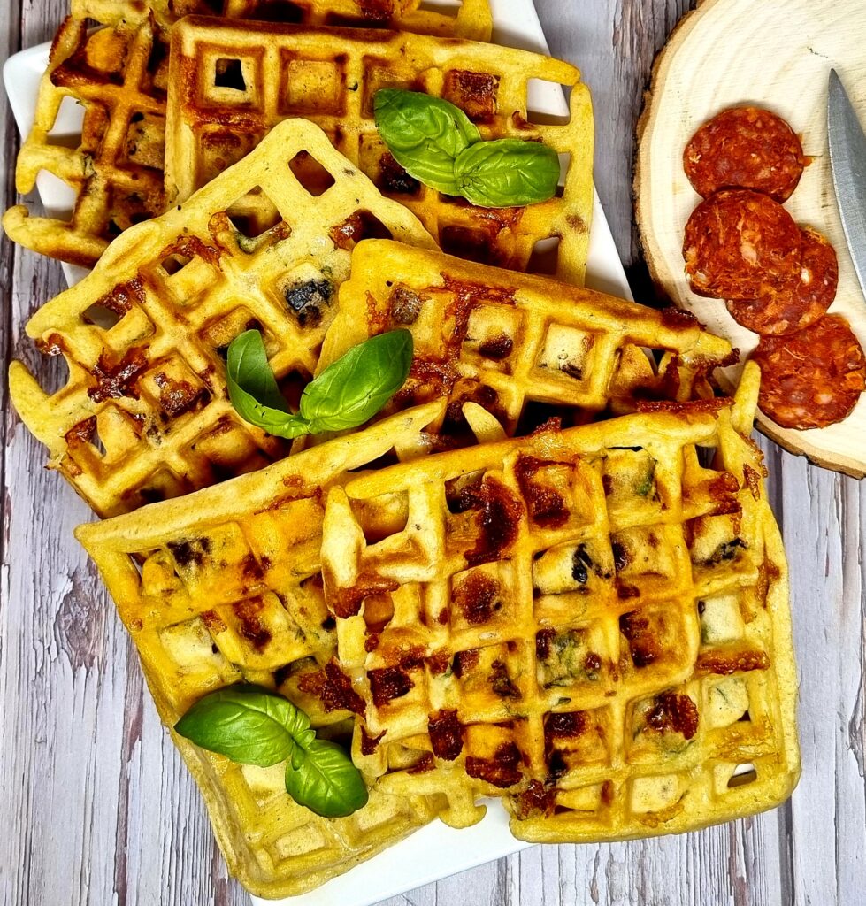 Gaufres au chorizo et tomates séchées faciles et croustillantes