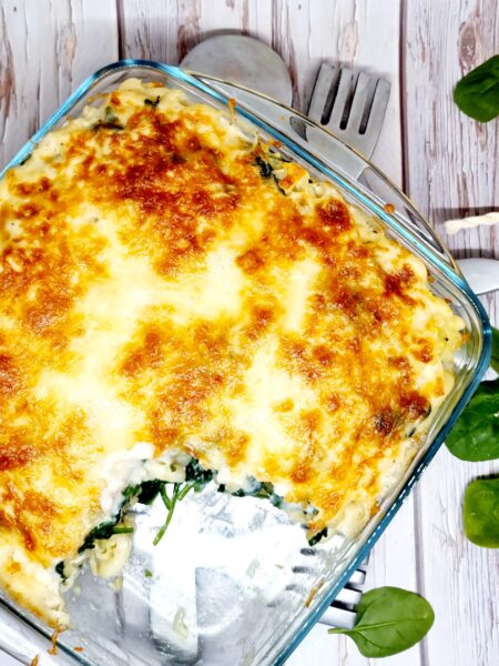 Gratin de pâtes aux épinards et poulet