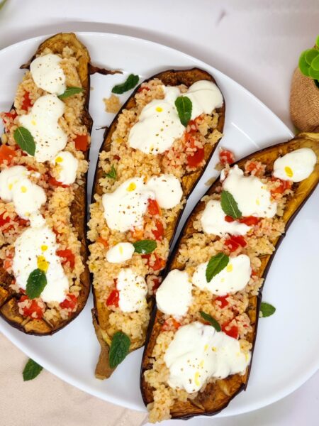 Aubergines farcies au boulgour