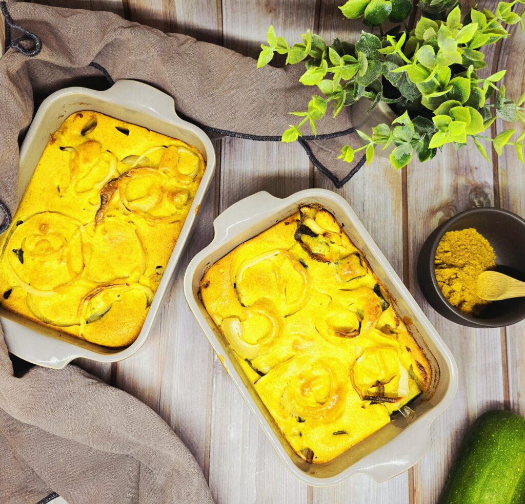 Clafoutis courgettes et oignons au curry
