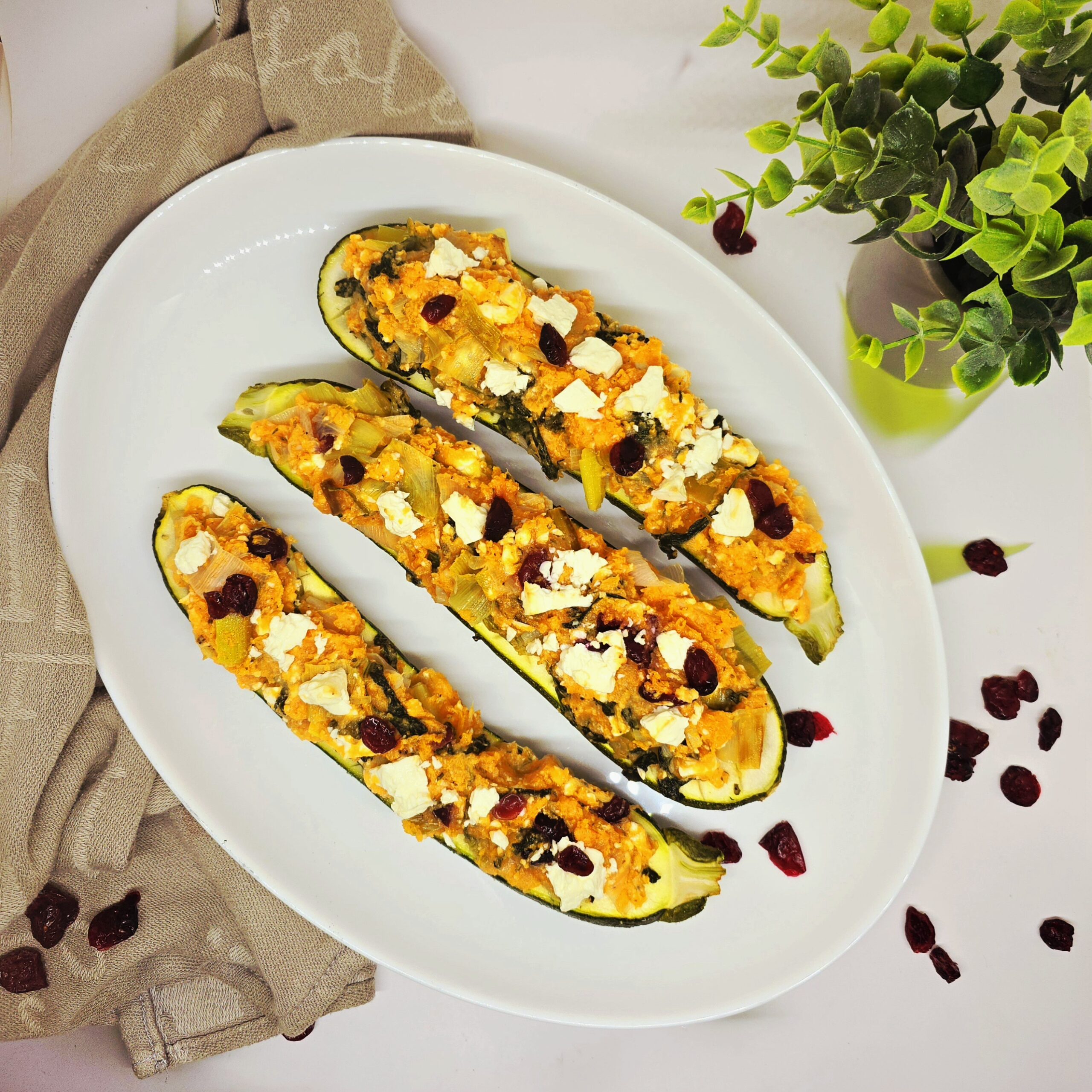 Courgettes farcies à la patate douce et fêta