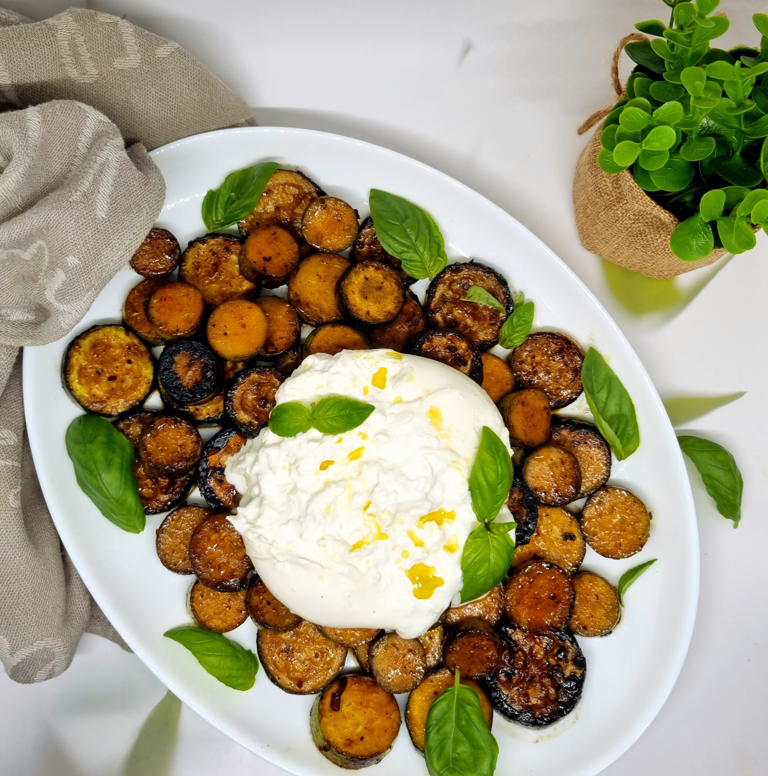 Courgettes sautées au balsamique et burrata