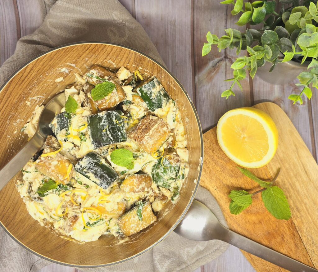 Salade de courgettes fondantes, mozzarella et burrata