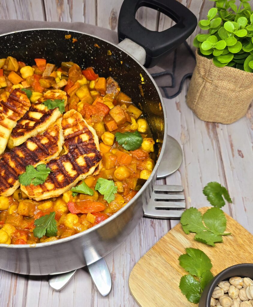 Ragoût de pois chiches au halloumi grillé