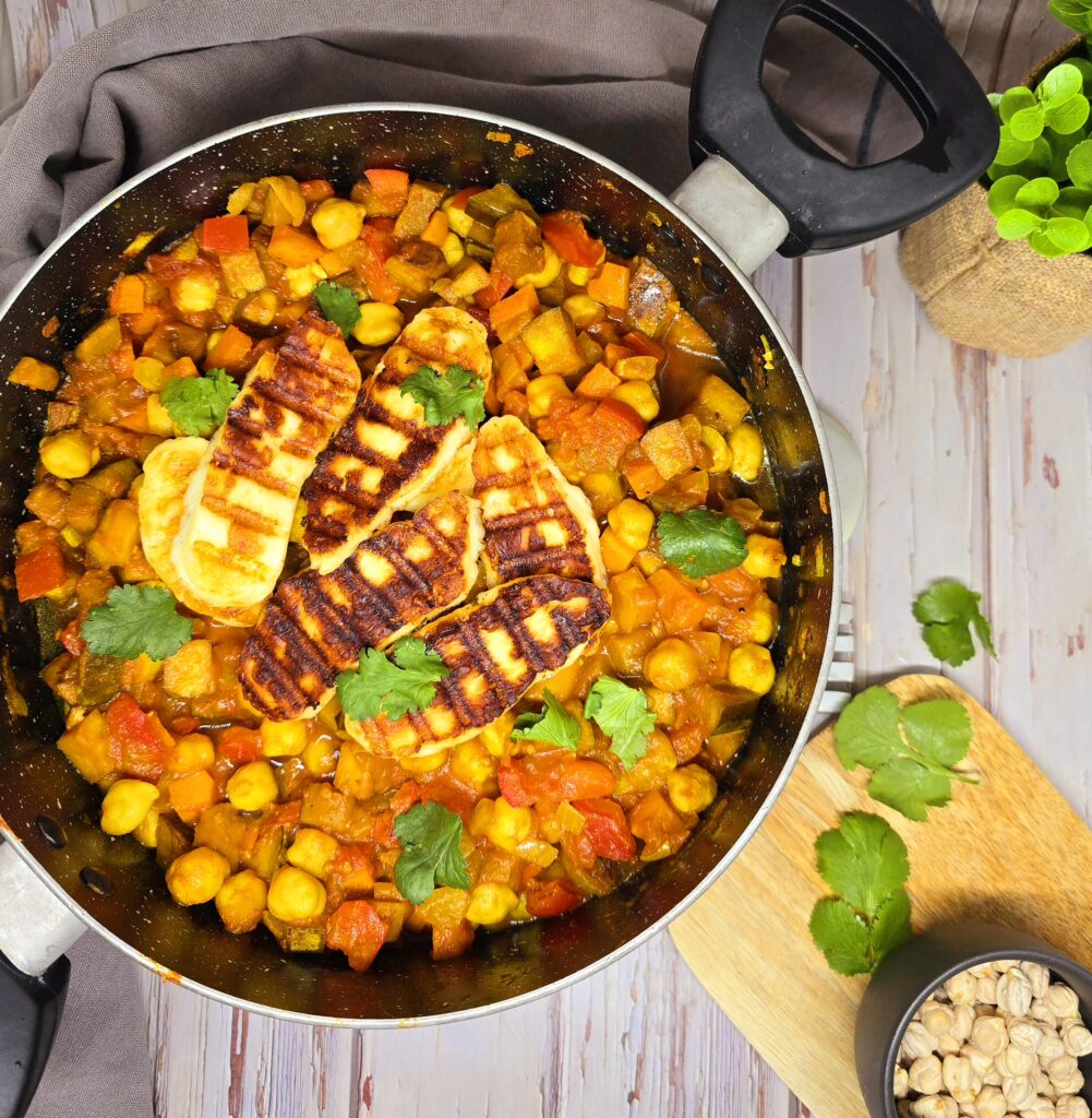 Ragoût de pois chiches au halloumi grillé