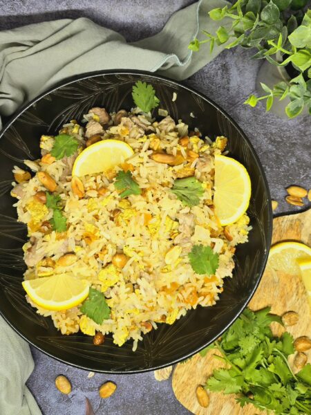 Riz sucré salé porc et abricots secs