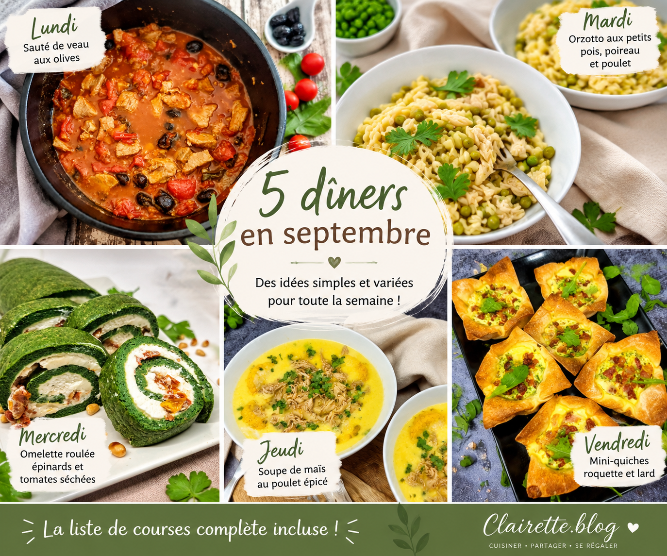 5 dîners faciles en septembre pour la semaine 3 5 dîners faciles en septembre pour la semaine