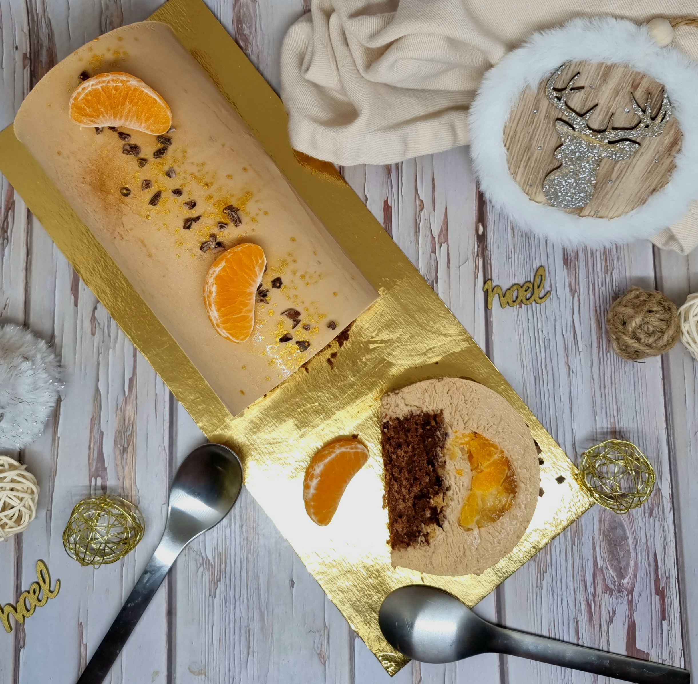 Bûche clémentine et chocolat au caramel