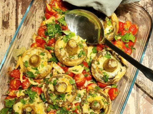 Champignons rôtis et gratinés au cantal