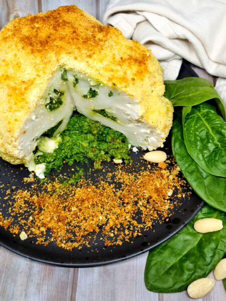 Chou fleur rôti au pesto d'épinard