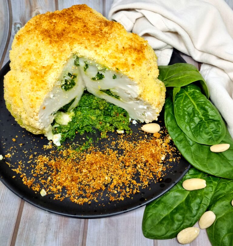 Chou fleur rôti au pesto d'épinard 259 Chou fleur rôti au pesto d'épinard