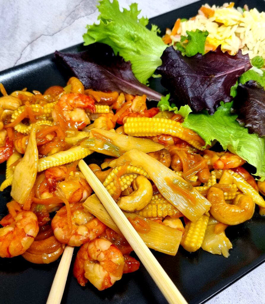 Crevettes sautées aux noix de cajou 1 Crevettes sautées aux noix de cajou
