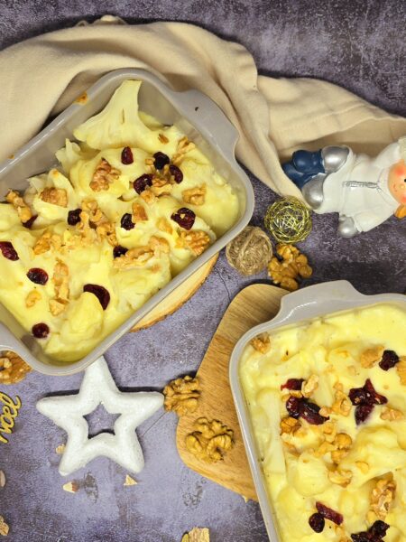 Gratin de chou fleur au brie, cranberries et noix