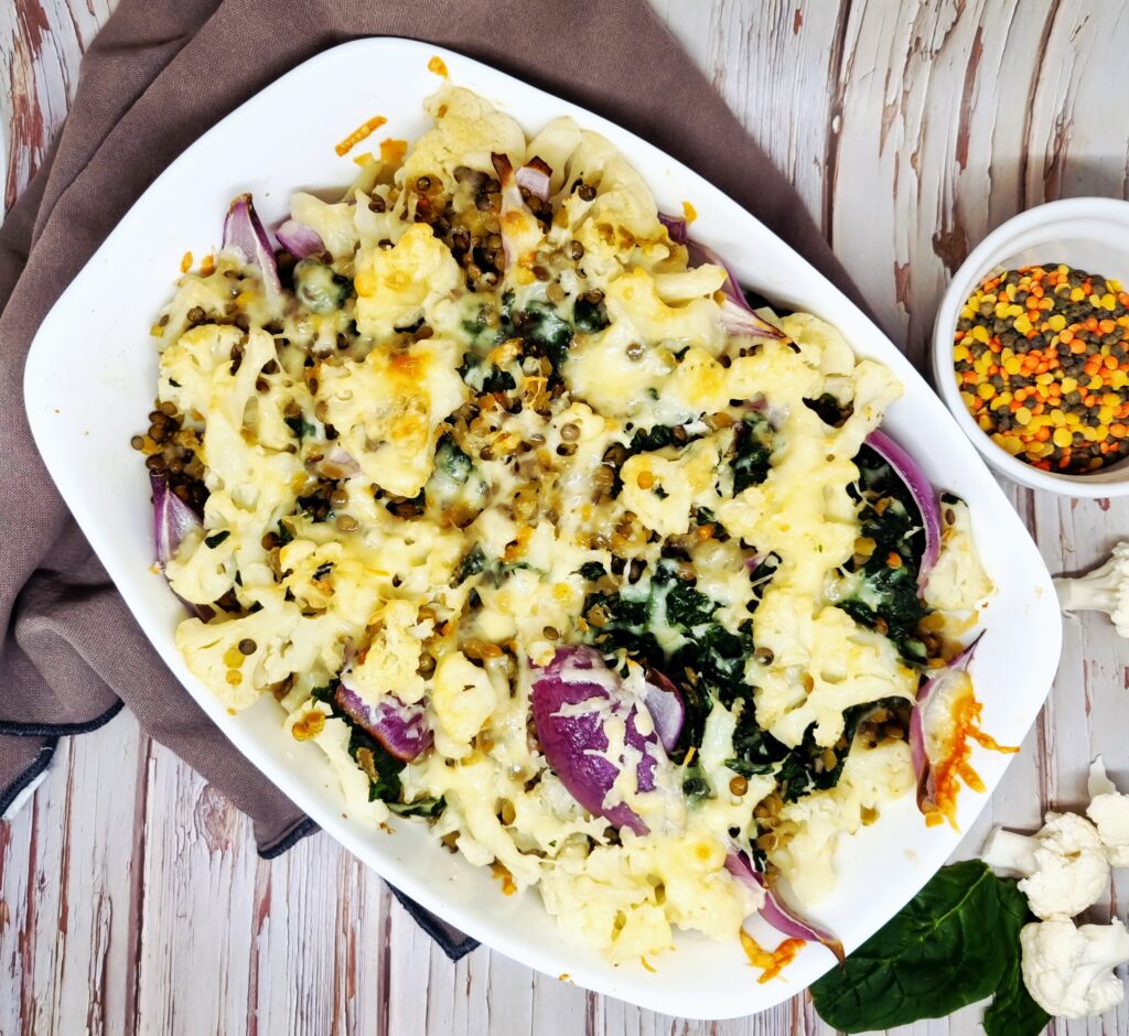 Gratin de chou fleur et lentilles