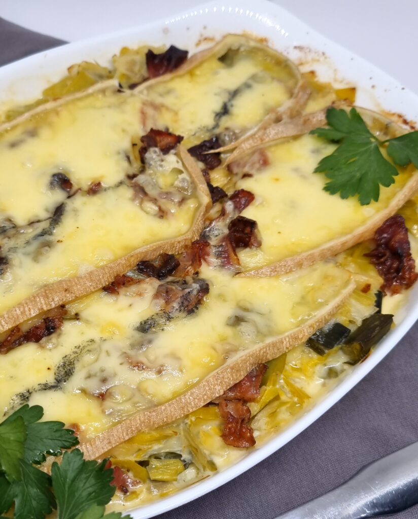 Gratin de poireaux au morbier