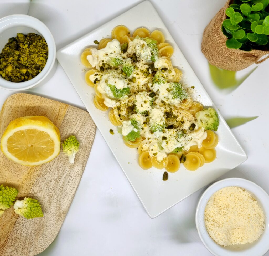 Pâtes au chou romanesco et au citron